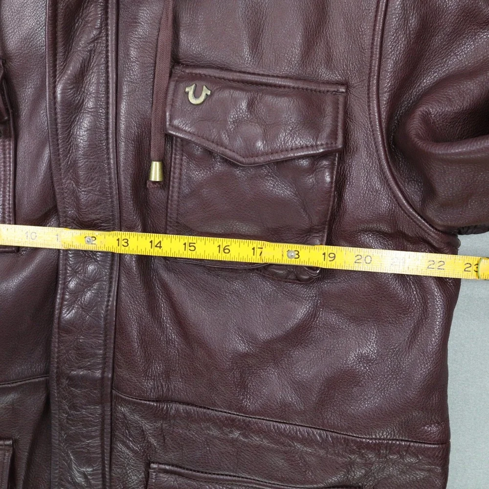 True Religion‎ Mens Leather Parka Military Coat Bomber Jacket Size XL Purple